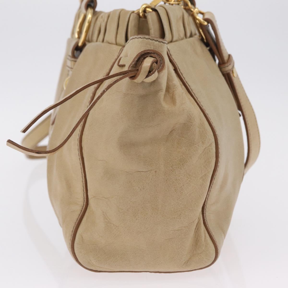Miu Miu Vitellolux Matelasse Hand Bag Leather 2way Beige Gold Auth 206271A