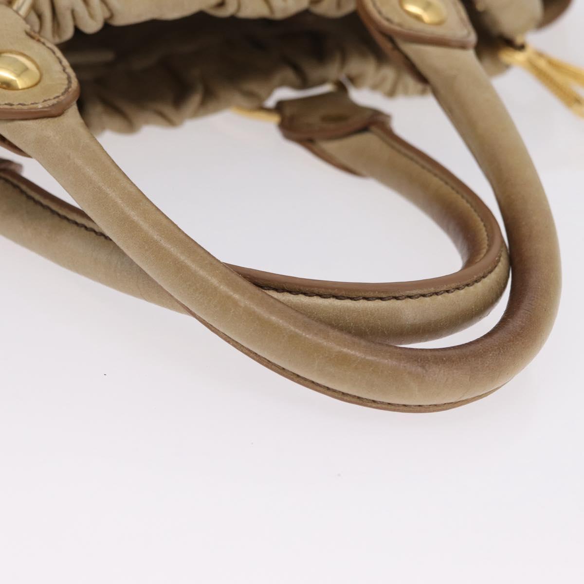 Miu Miu Vitellolux Matelasse Hand Bag Leather 2way Beige Gold Auth 206271A