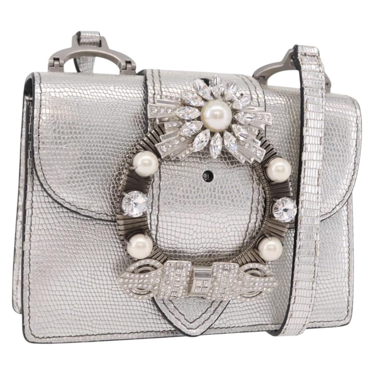 Miu Miu Shoulder Bag Leather Silver Auth 206274M