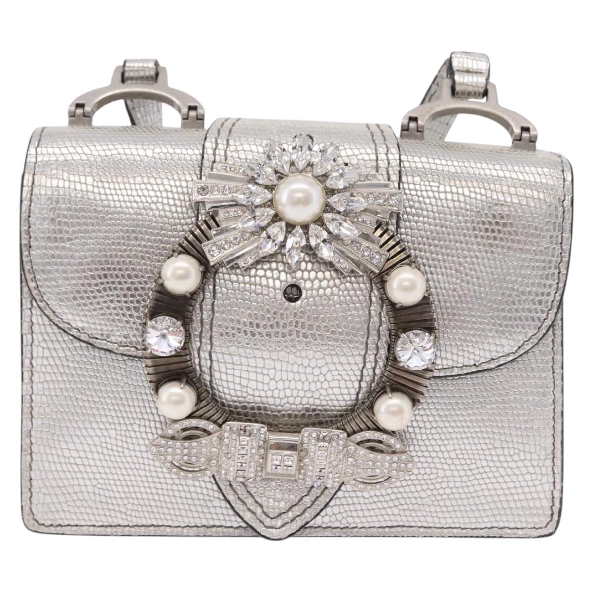 Miu Miu Shoulder Bag Leather Silver Auth 206274M