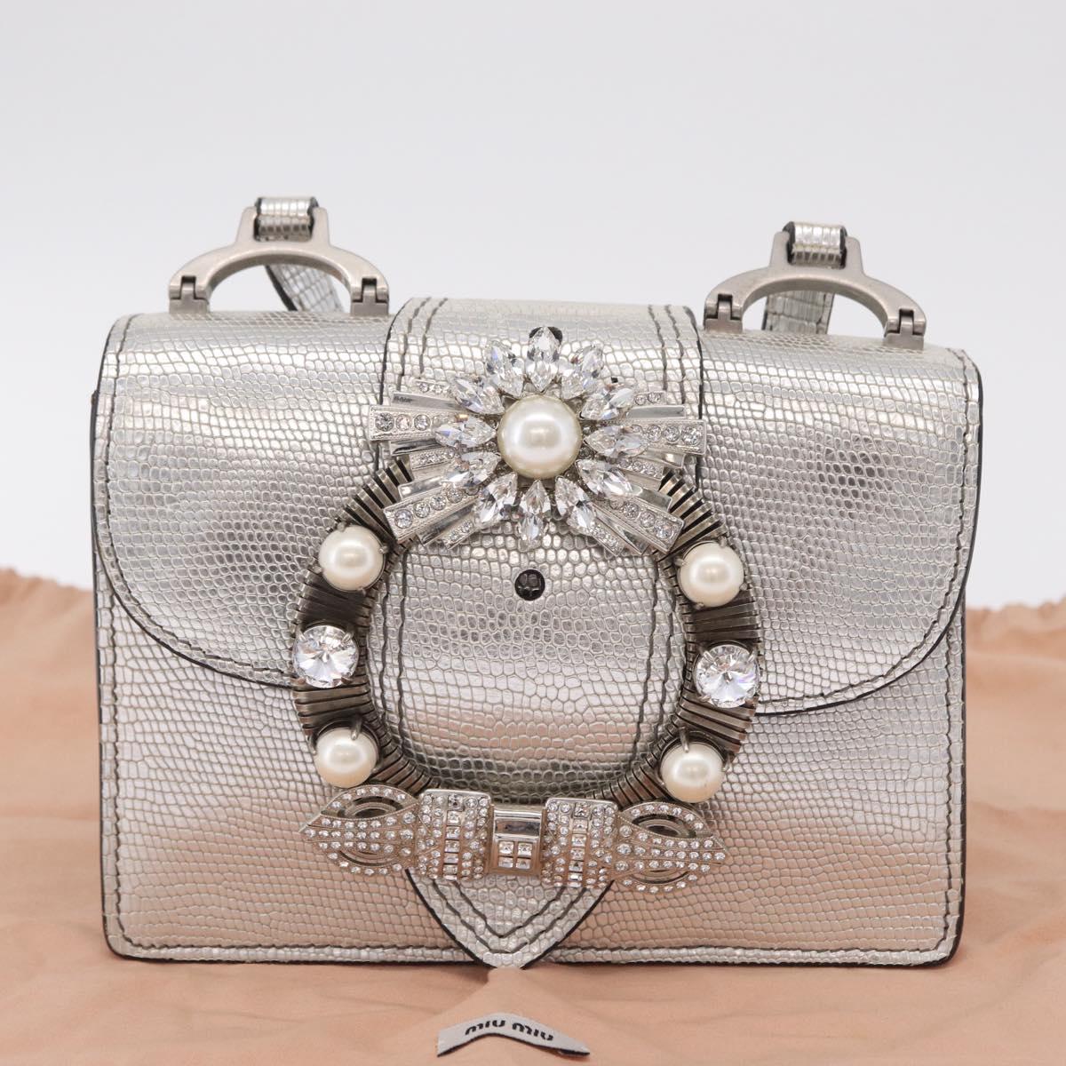 Miu Miu Shoulder Bag Leather Silver Auth 206274M
