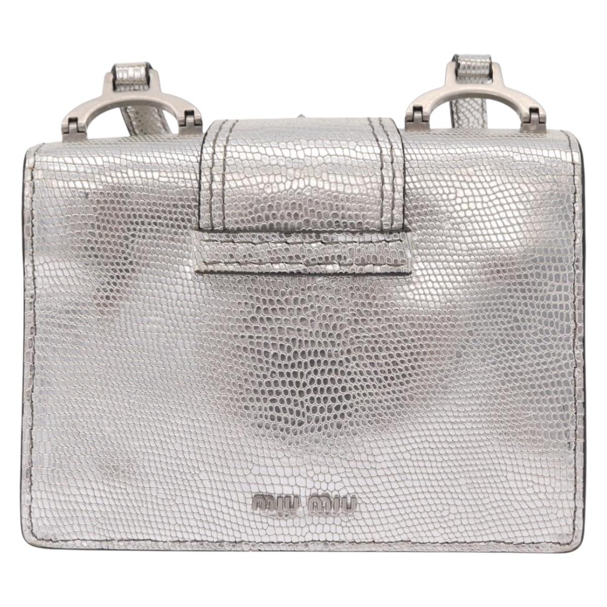 Miu Miu Shoulder Bag Leather Silver Auth 206274M