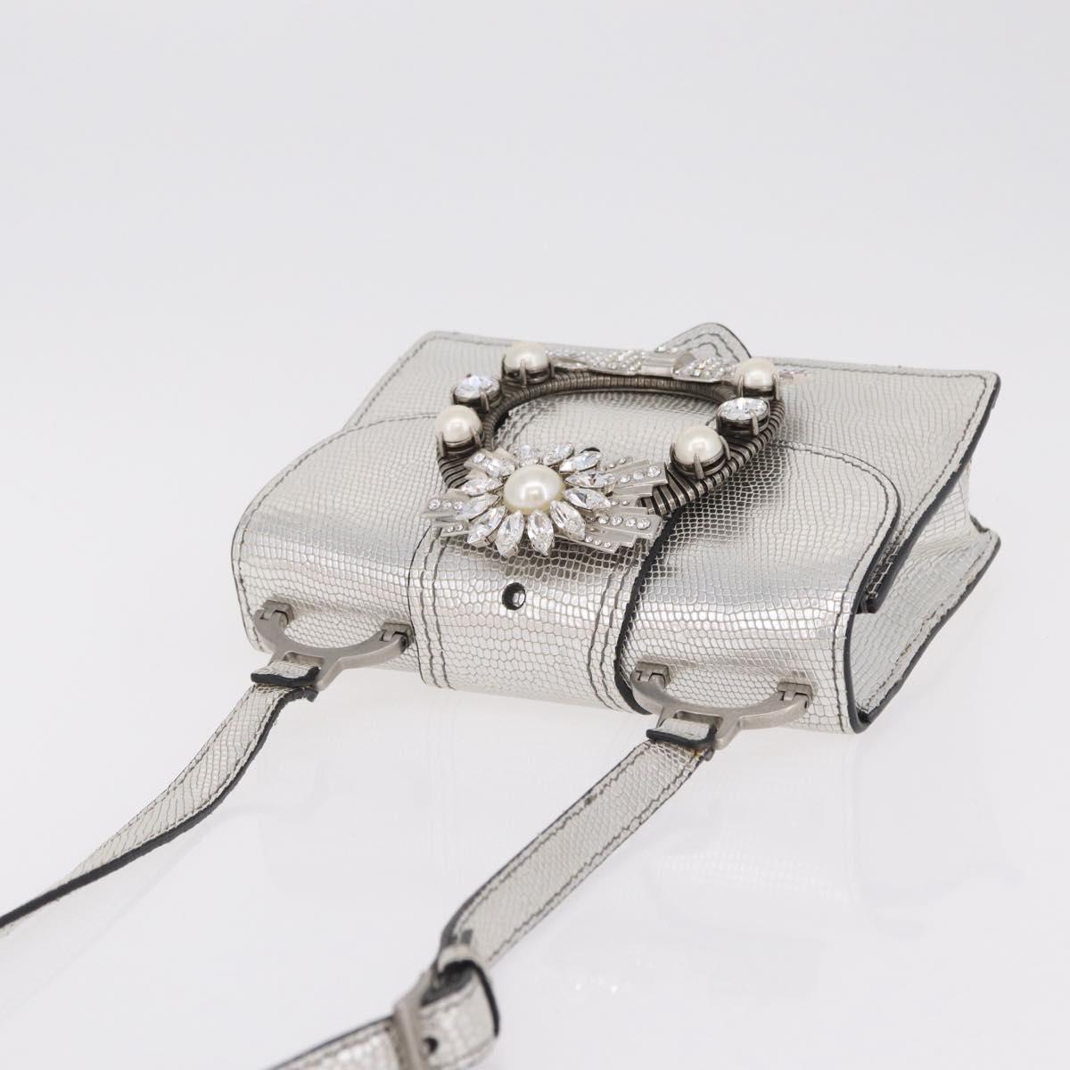 Miu Miu Shoulder Bag Leather Silver Auth 206274M