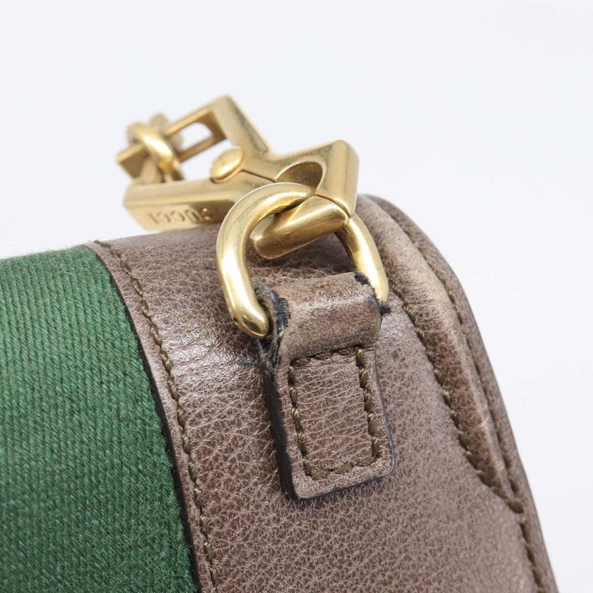 GUCCI Web Sherry Line Shoulder Bag Leather Brown Gold 500756 Auth 206277M
