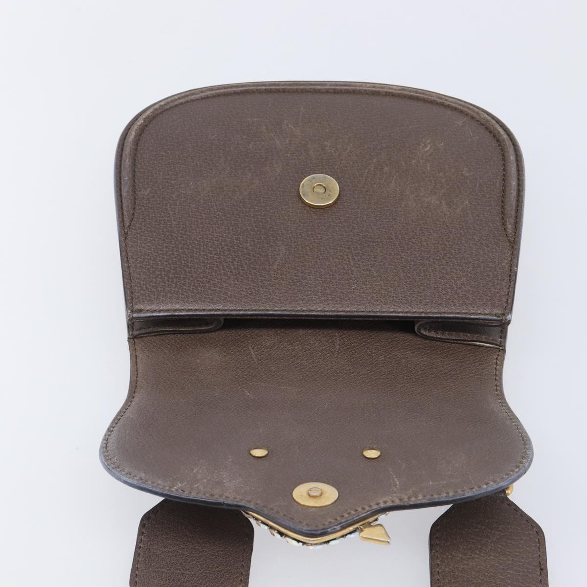 GUCCI Web Sherry Line Shoulder Bag Leather Brown Gold 500756 Auth 206277M