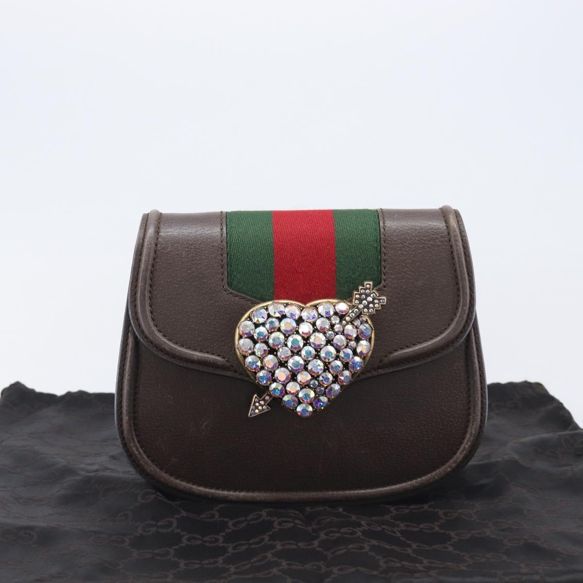 GUCCI Web Sherry Line Shoulder Bag Leather Brown Gold 500756 Auth 206277M