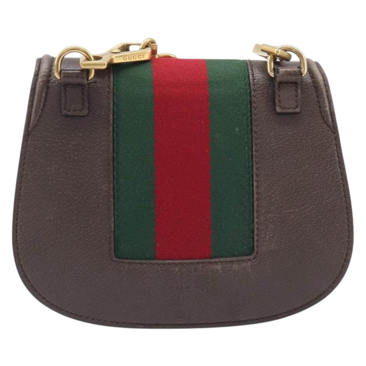 GUCCI Web Sherry Line Shoulder Bag Leather Brown Gold 500756 Auth 206277M