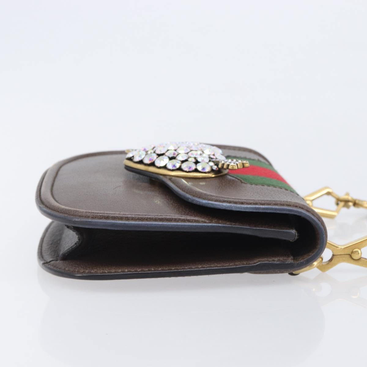 GUCCI Web Sherry Line Shoulder Bag Leather Brown Gold 500756 Auth 206277M