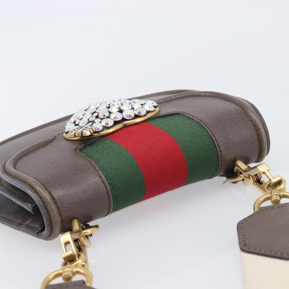GUCCI Web Sherry Line Shoulder Bag Leather Brown Gold 500756 Auth 206277M
