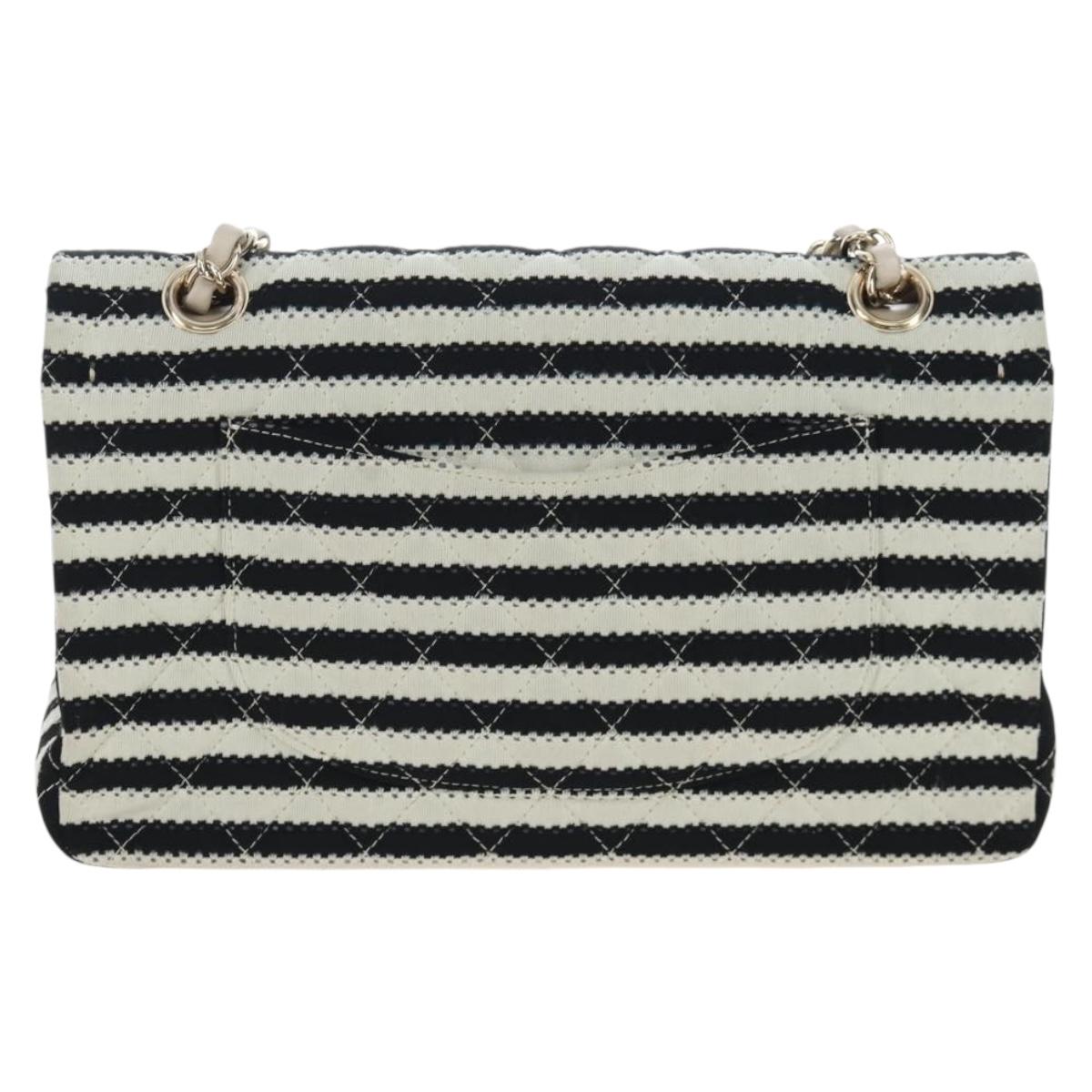 CHANEL Matelasse 25 Chain Shoulder Bag Canvas White Gold CC Auth 206278SM