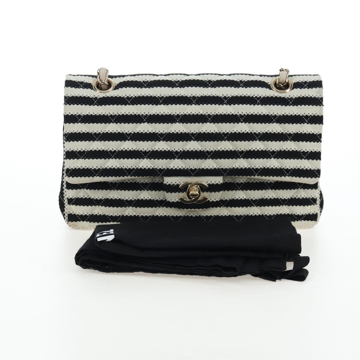 CHANEL Matelasse 25 Chain Shoulder Bag Canvas White Gold CC Auth 206278SM