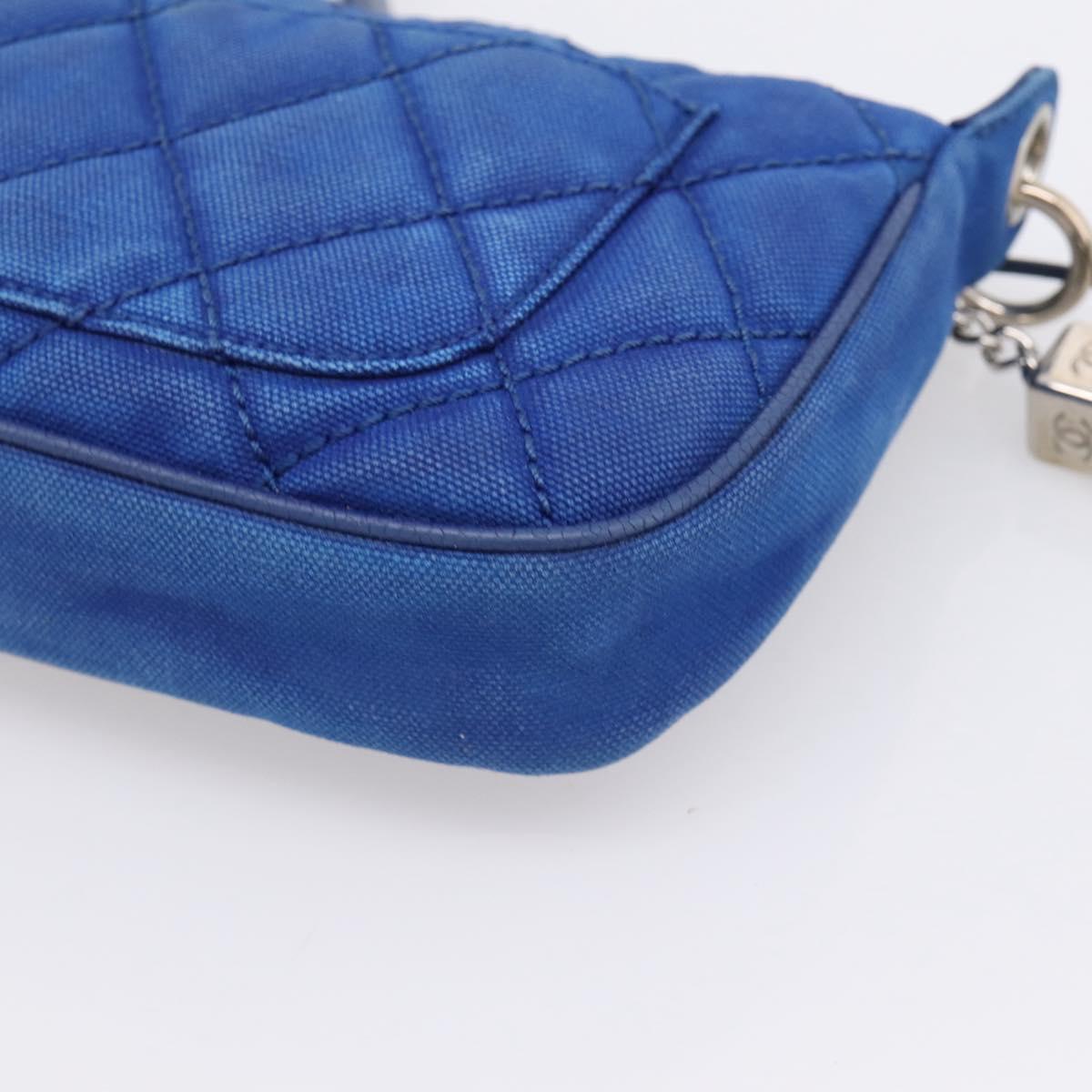 CHANEL Matelasse Chain Shoulder Bag Canvas Blue Silver CC Auth 206279V