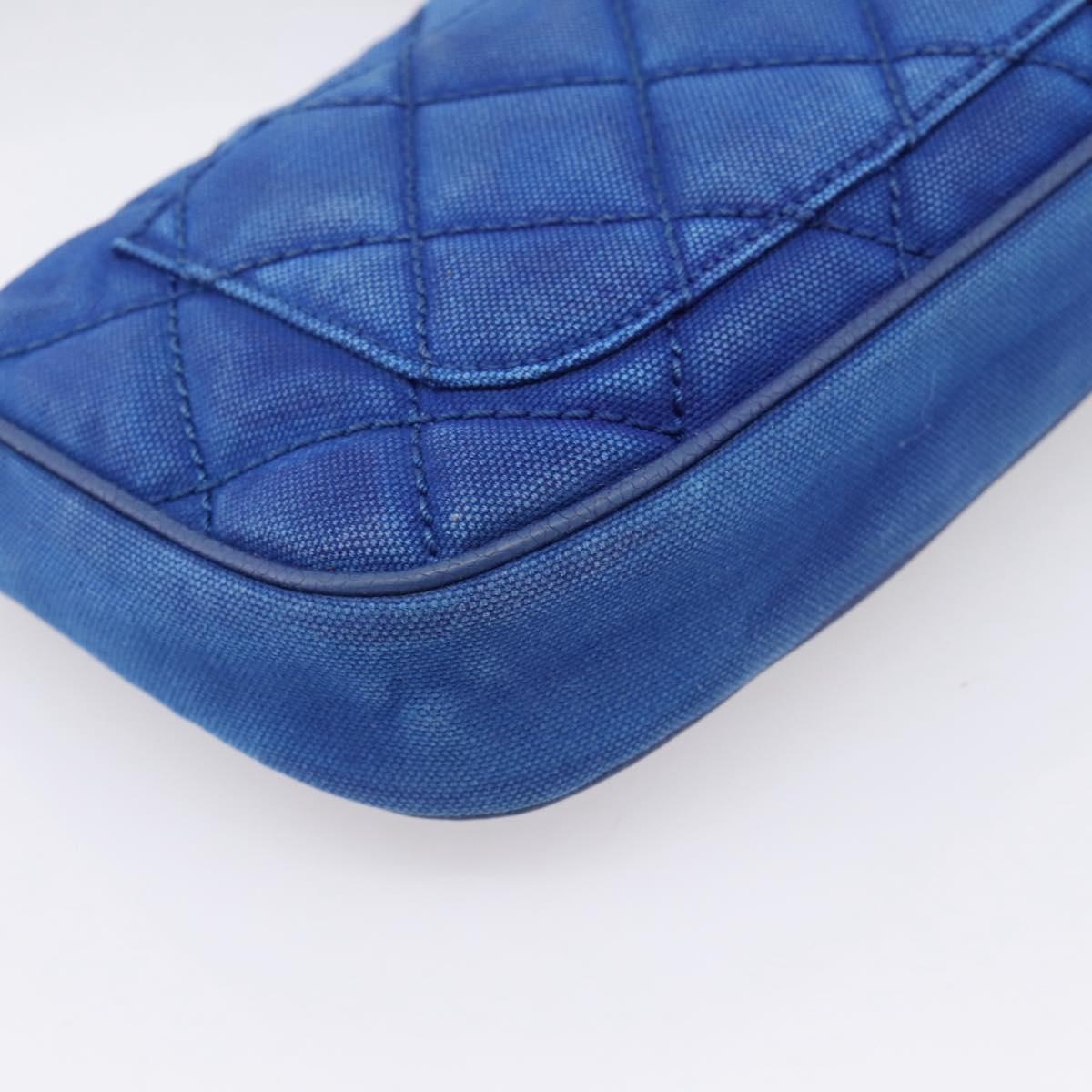 CHANEL Matelasse Chain Shoulder Bag Canvas Blue Silver CC Auth 206279V