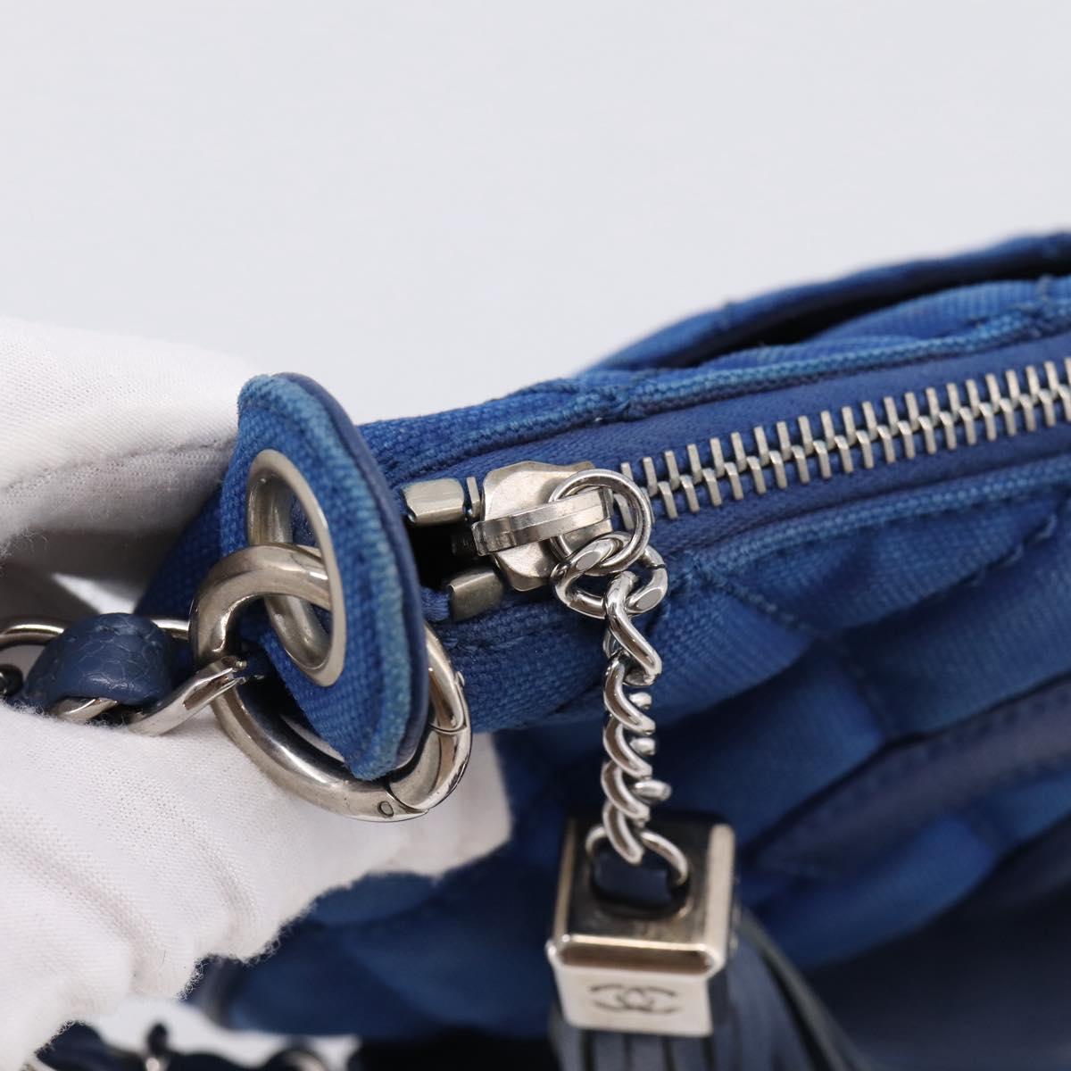 CHANEL Matelasse Chain Shoulder Bag Canvas Blue Silver CC Auth 206279V