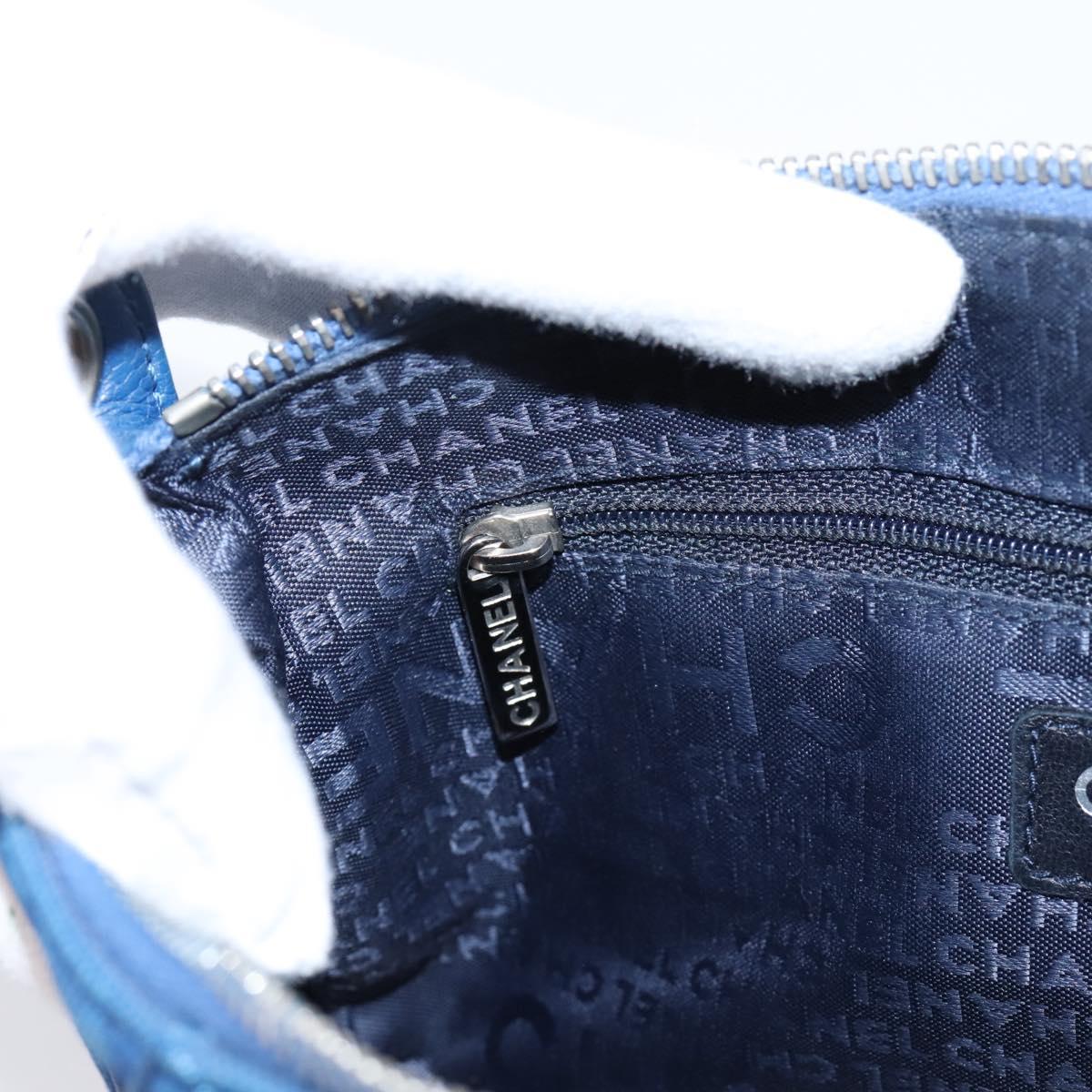 CHANEL Matelasse Chain Shoulder Bag Canvas Blue Silver CC Auth 206279V