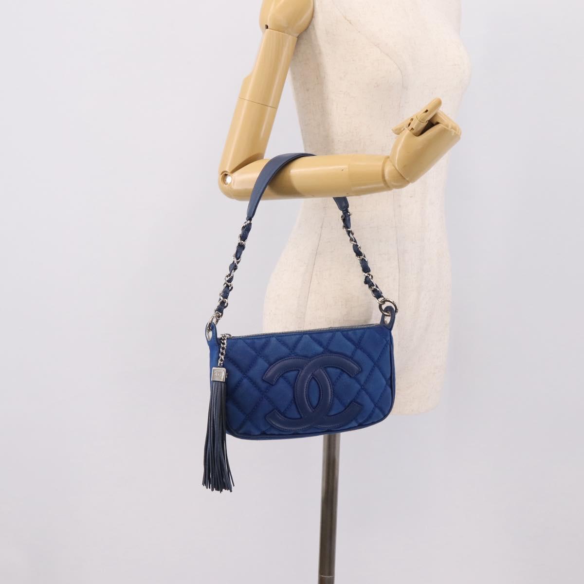 CHANEL Matelasse Chain Shoulder Bag Canvas Blue Silver CC Auth 206279V