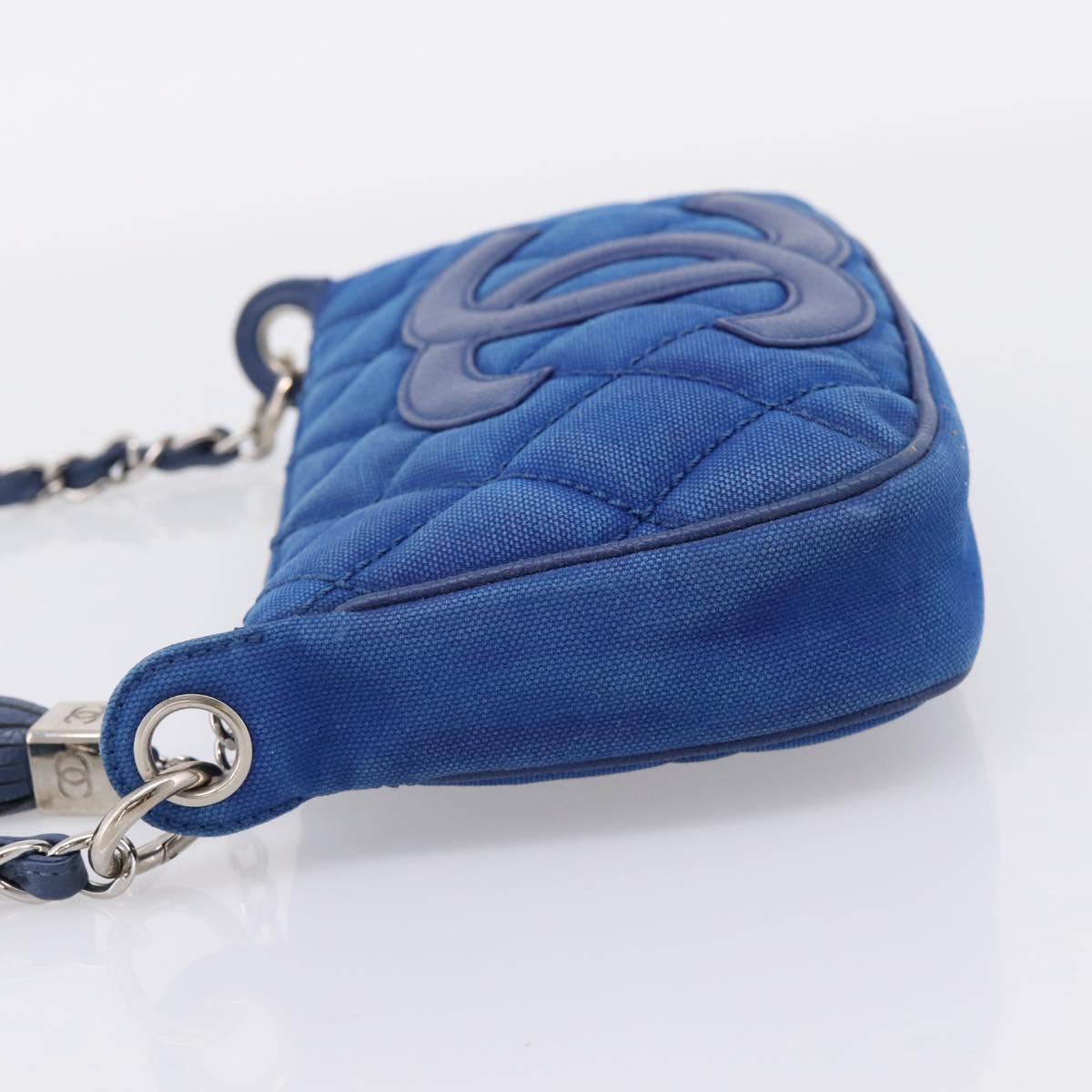 CHANEL Matelasse Chain Shoulder Bag Canvas Blue Silver CC Auth 206279V