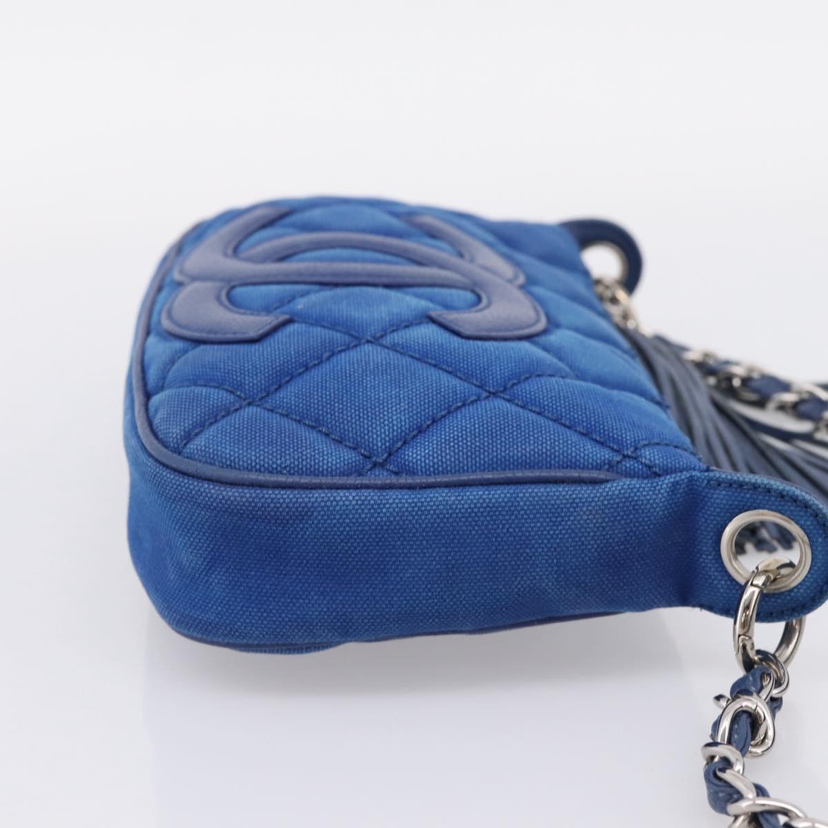 CHANEL Matelasse Chain Shoulder Bag Canvas Blue Silver CC Auth 206279V
