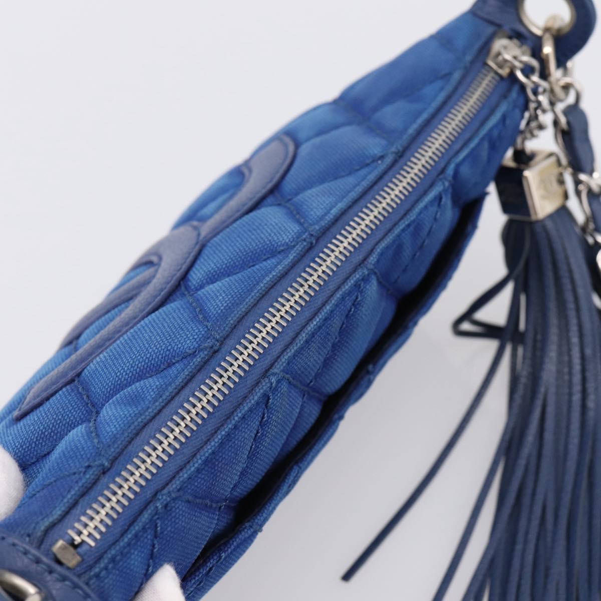 CHANEL Matelasse Chain Shoulder Bag Canvas Blue Silver CC Auth 206279V