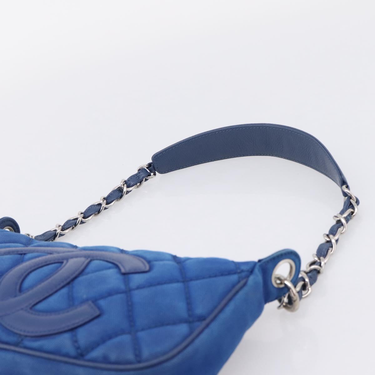 CHANEL Matelasse Chain Shoulder Bag Canvas Blue Silver CC Auth 206279V