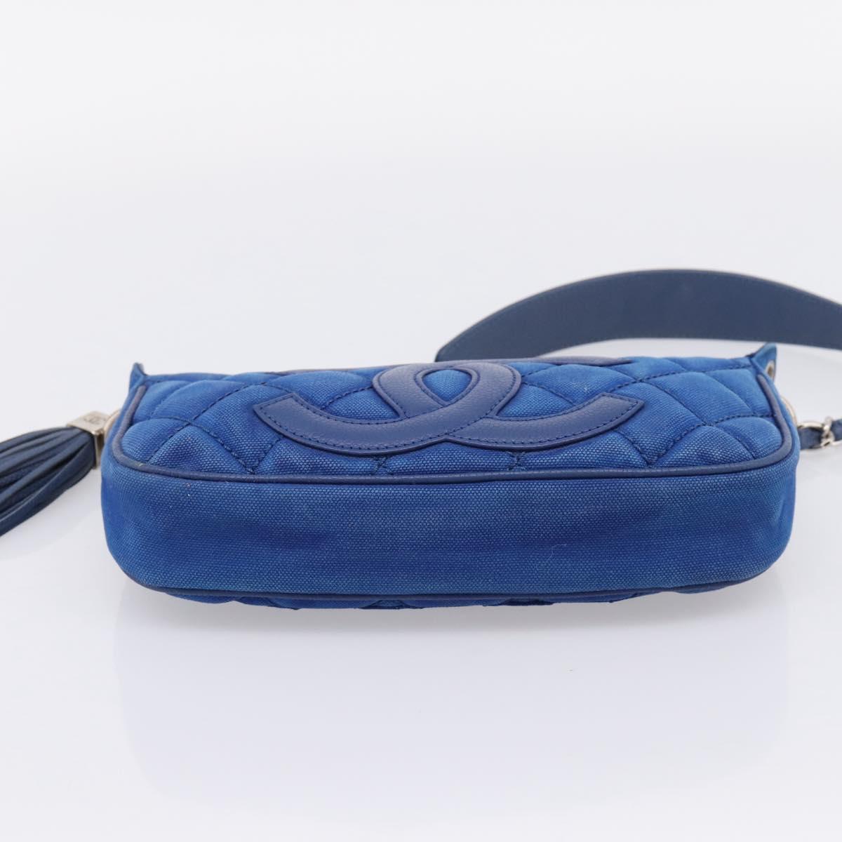 CHANEL Matelasse Chain Shoulder Bag Canvas Blue Silver CC Auth 206279V