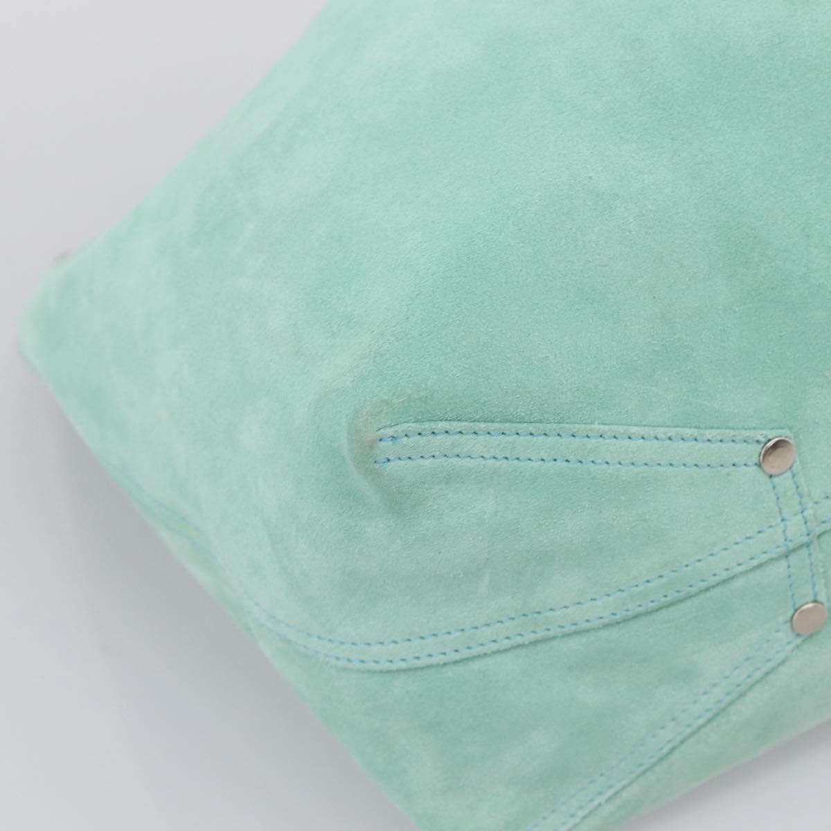 Tiffany & Co. Tote Bag Suede Turquoise Blue Silver Auth 206280A