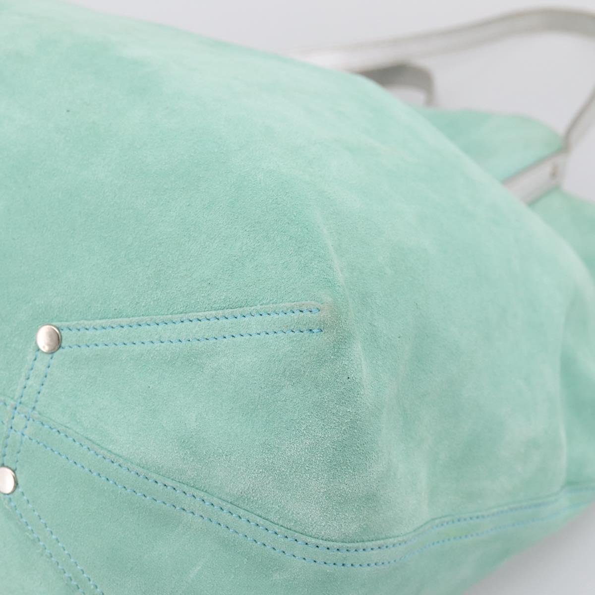 Tiffany & Co. Tote Bag Suede Turquoise Blue Silver Auth 206280A