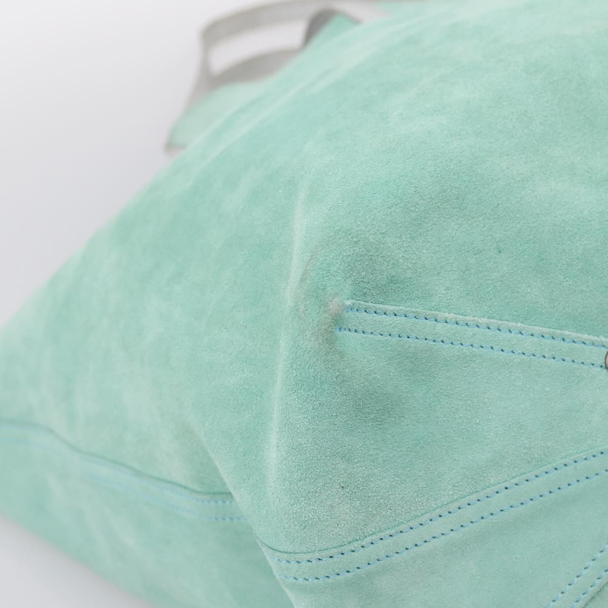 Tiffany & Co. Tote Bag Suede Turquoise Blue Silver Auth 206280A