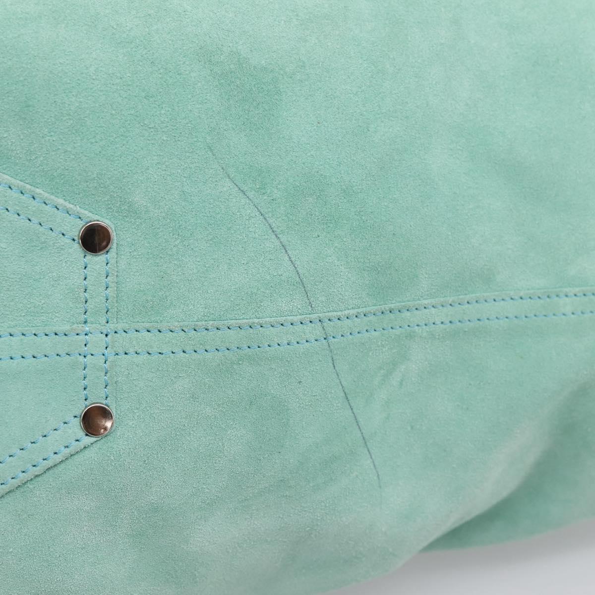 Tiffany & Co. Tote Bag Suede Turquoise Blue Silver Auth 206280A