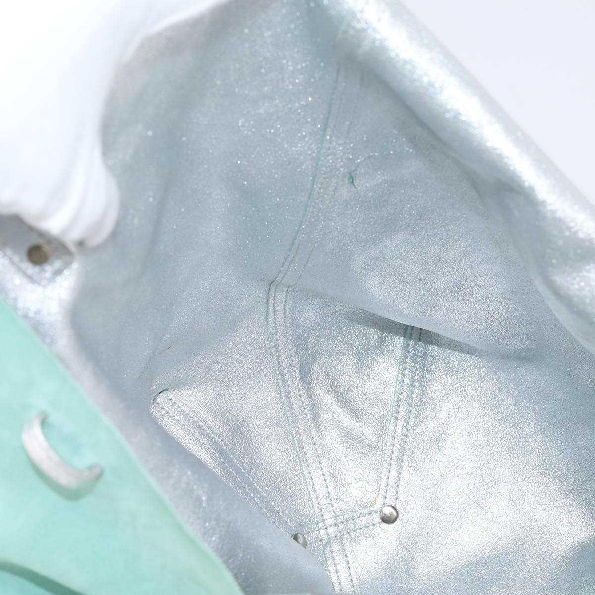 Tiffany & Co. Tote Bag Suede Turquoise Blue Silver Auth 206280A