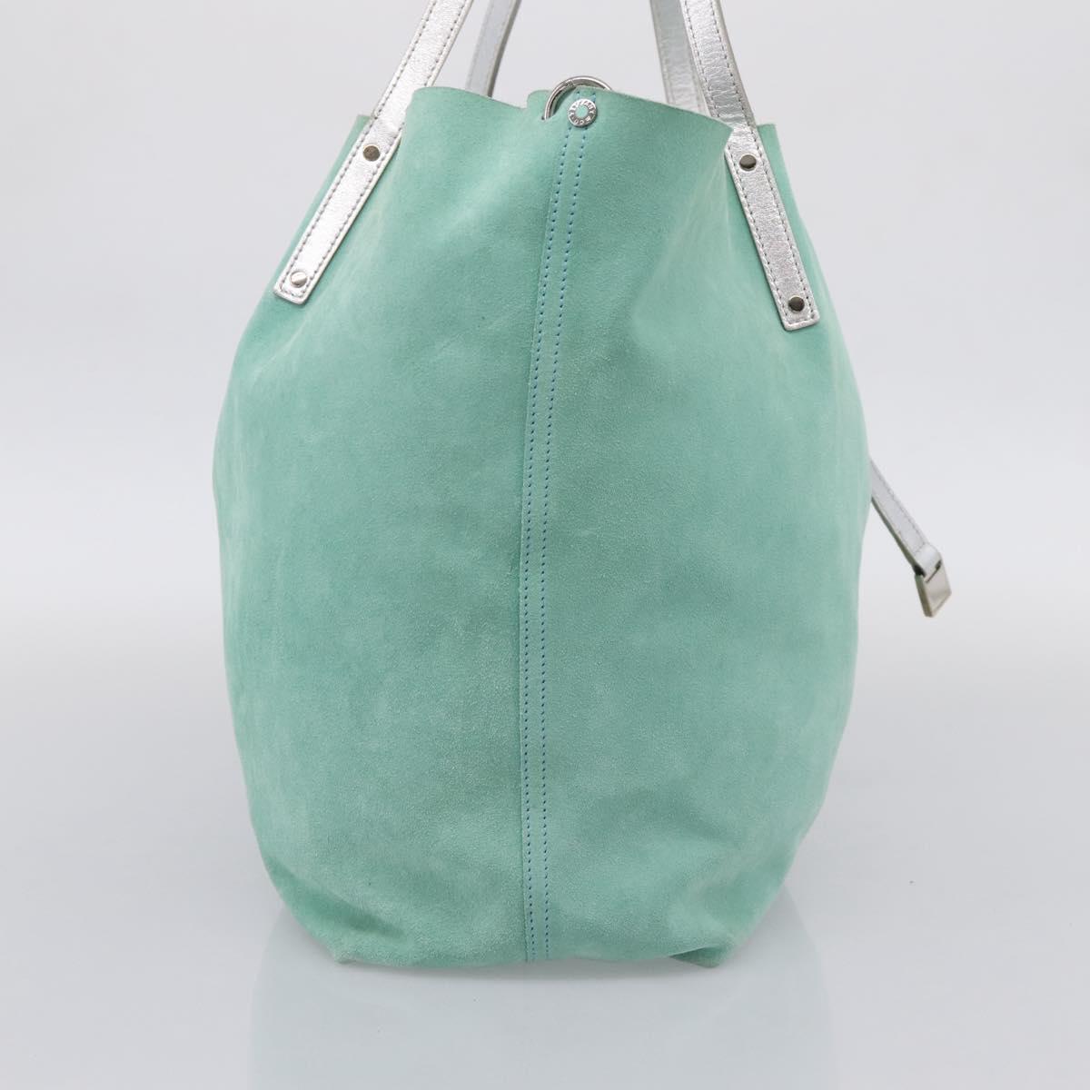 Tiffany & Co. Tote Bag Suede Turquoise Blue Silver Auth 206280A