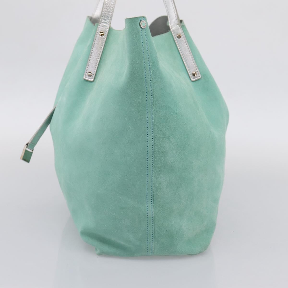 Tiffany & Co. Tote Bag Suede Turquoise Blue Silver Auth 206280A