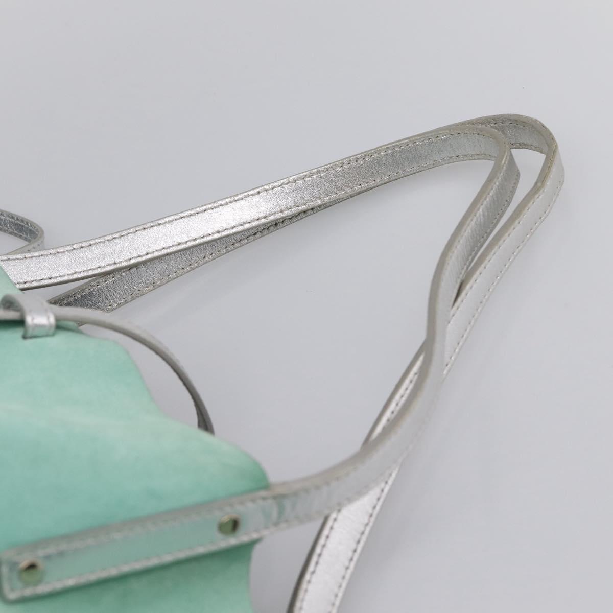Tiffany & Co. Tote Bag Suede Turquoise Blue Silver Auth 206280A