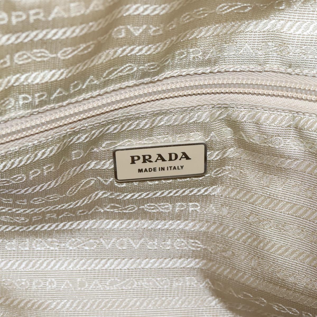 PRADA Tote Bag Nylon Beige Silver Auth 206281A