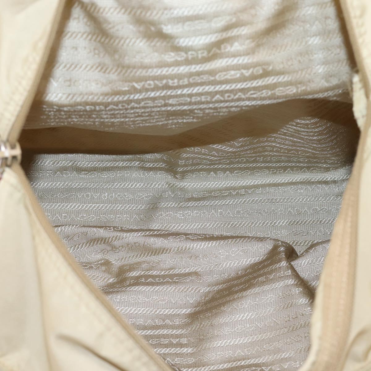 PRADA Tote Bag Nylon Beige Silver Auth 206281A