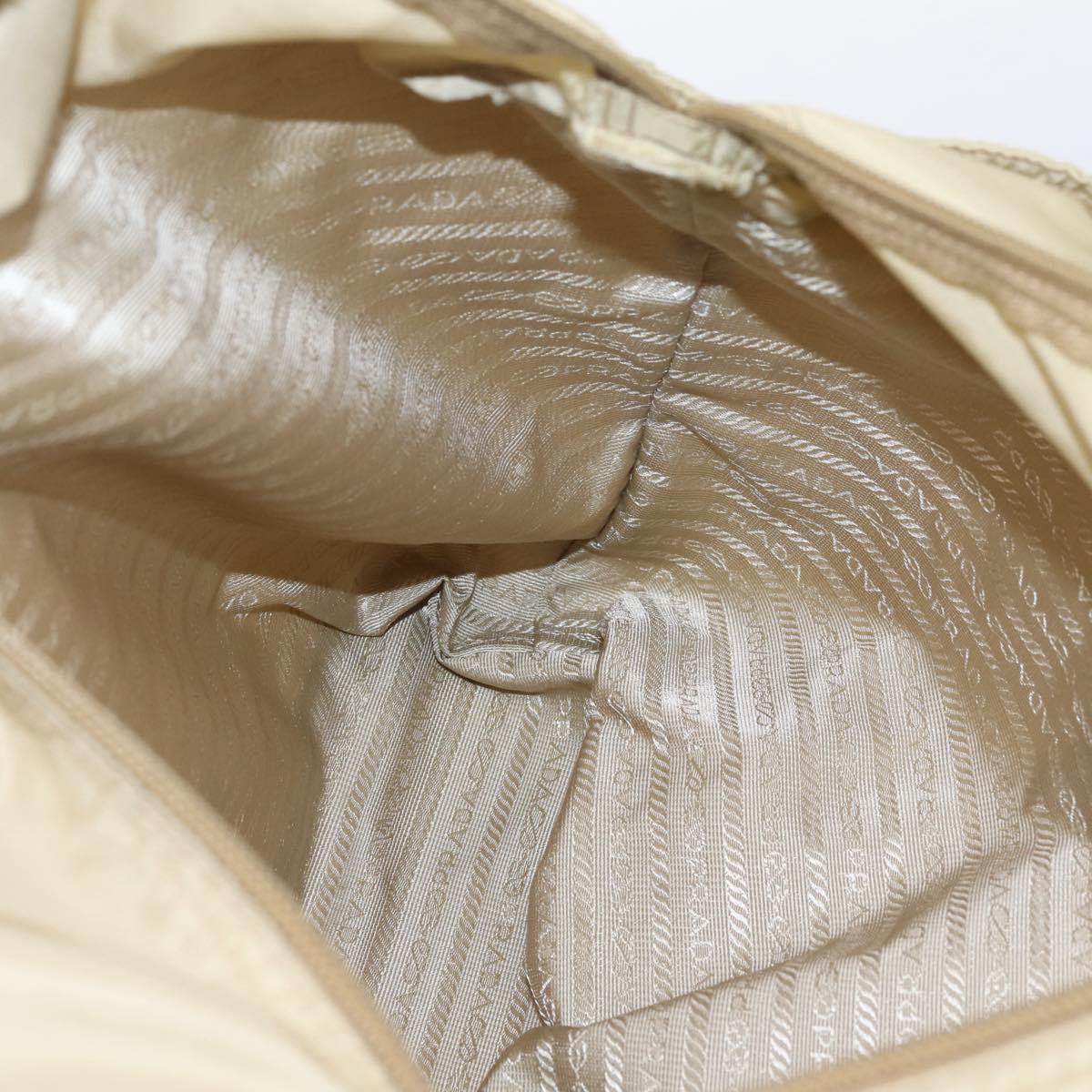 PRADA Tote Bag Nylon Beige Silver Auth 206281A