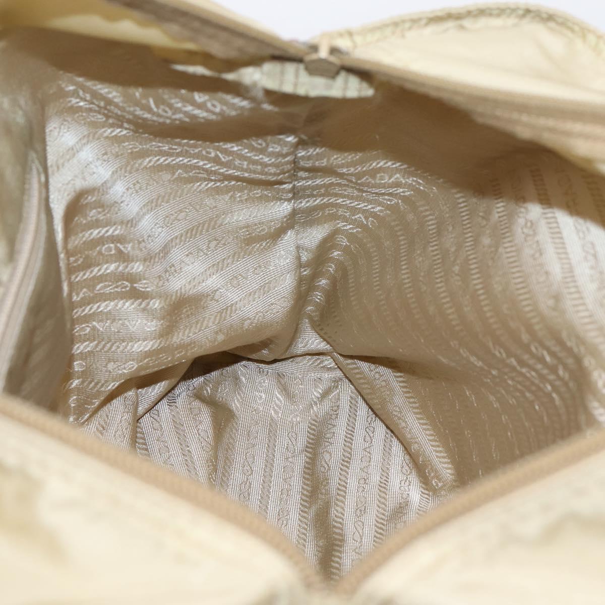 PRADA Tote Bag Nylon Beige Silver Auth 206281A