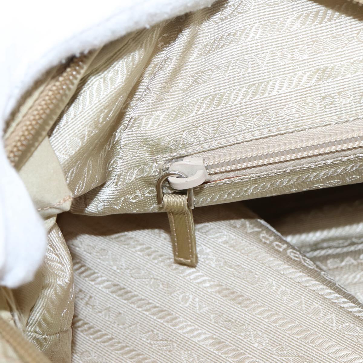 PRADA Tote Bag Nylon Beige Silver Auth 206281A