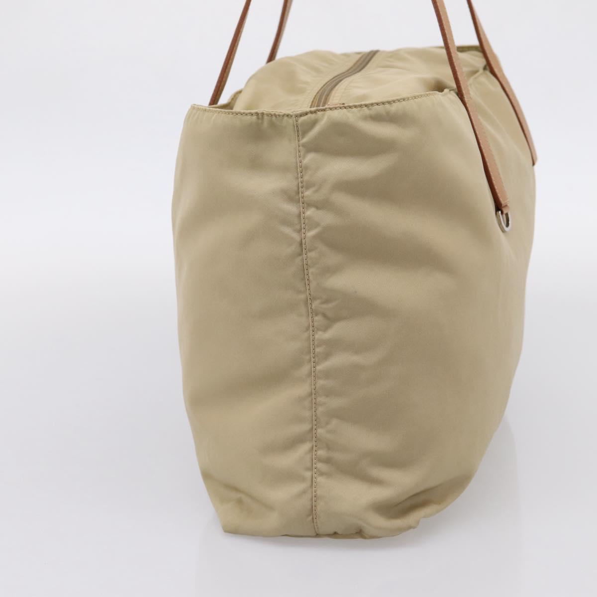 PRADA Tote Bag Nylon Beige Silver Auth 206281A