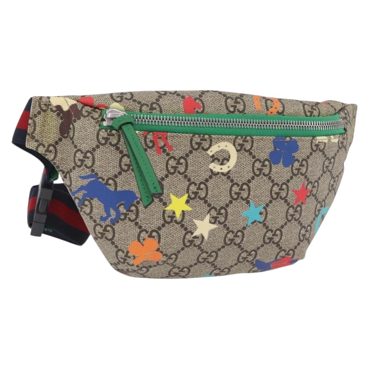 GUCCI GG Supreme Children's Body Bag PVC Beige Silver 502095 Auth 206282M