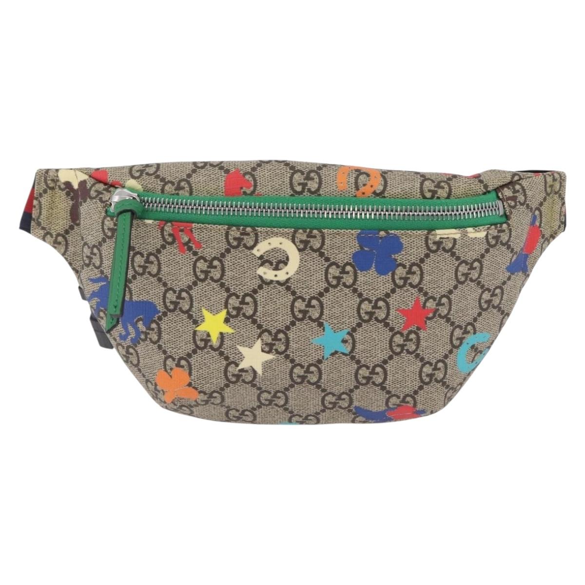 GUCCI GG Supreme Children's Body Bag PVC Beige Silver 502095 Auth 206282M