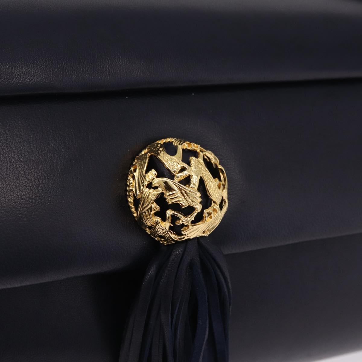 Salvatore Ferragamo Shoulder Bag Leather Navy Gold Auth 206283A