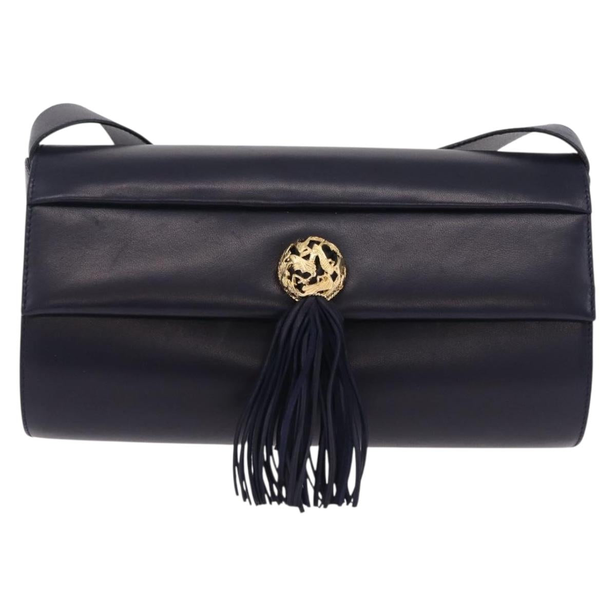 Salvatore Ferragamo Shoulder Bag Leather Navy Gold Auth 206283A
