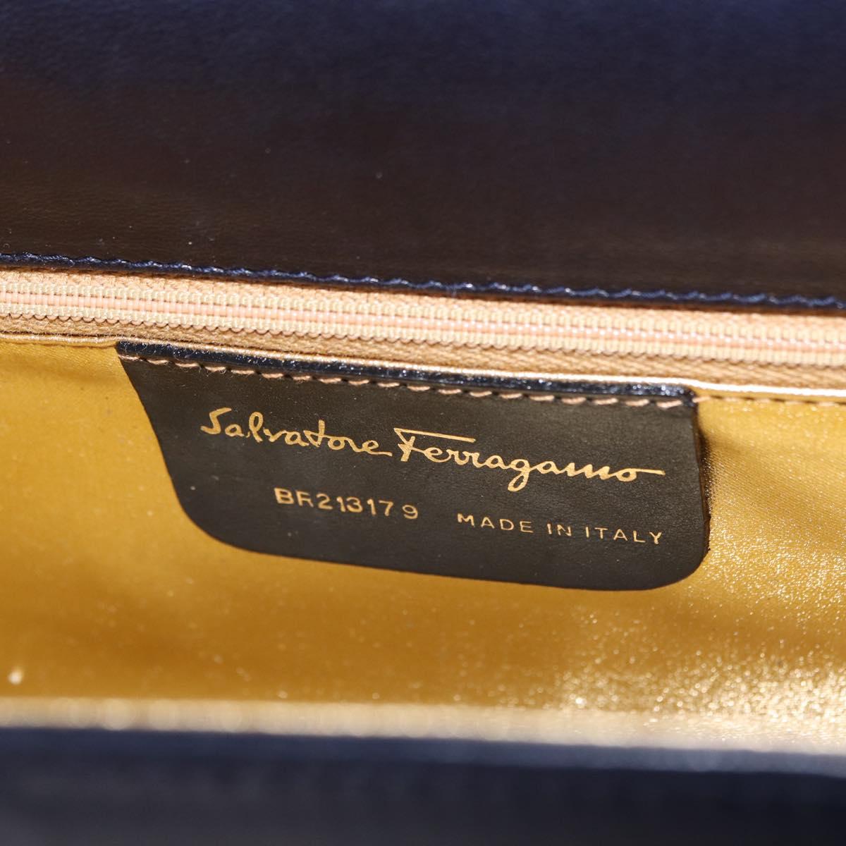 Salvatore Ferragamo Shoulder Bag Leather Navy Gold Auth 206283A