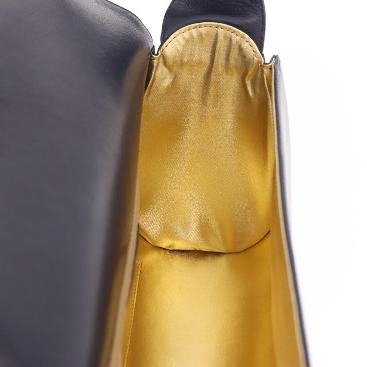Salvatore Ferragamo Shoulder Bag Leather Navy Gold Auth 206283A