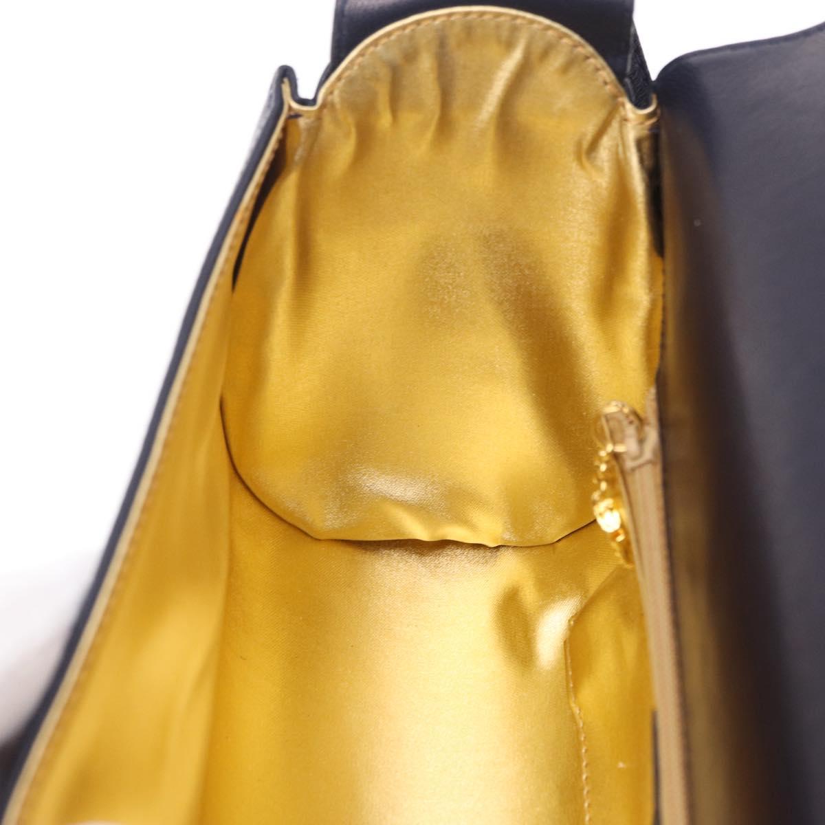 Salvatore Ferragamo Shoulder Bag Leather Navy Gold Auth 206283A