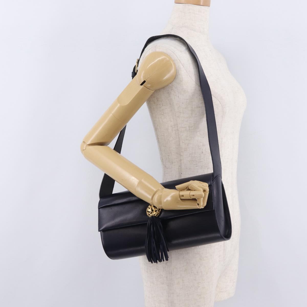 Salvatore Ferragamo Shoulder Bag Leather Navy Gold Auth 206283A