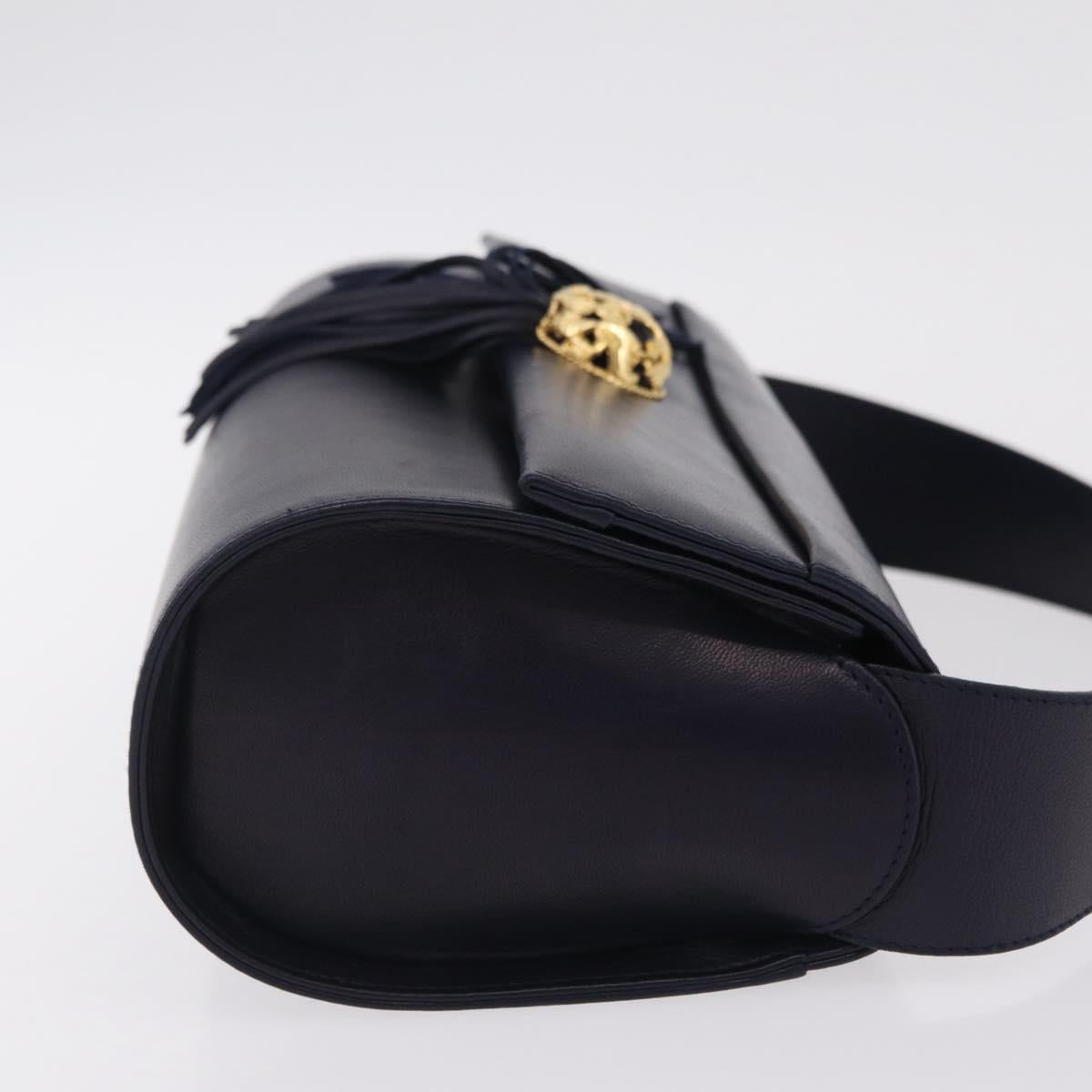 Salvatore Ferragamo Shoulder Bag Leather Navy Gold Auth 206283A