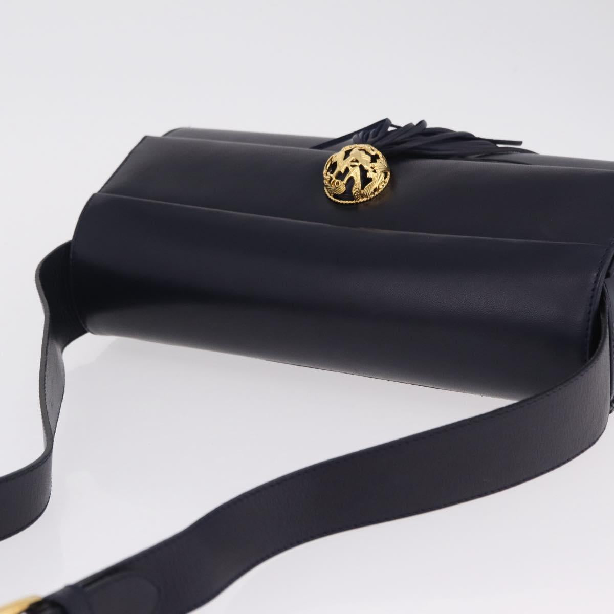 Salvatore Ferragamo Shoulder Bag Leather Navy Gold Auth 206283A