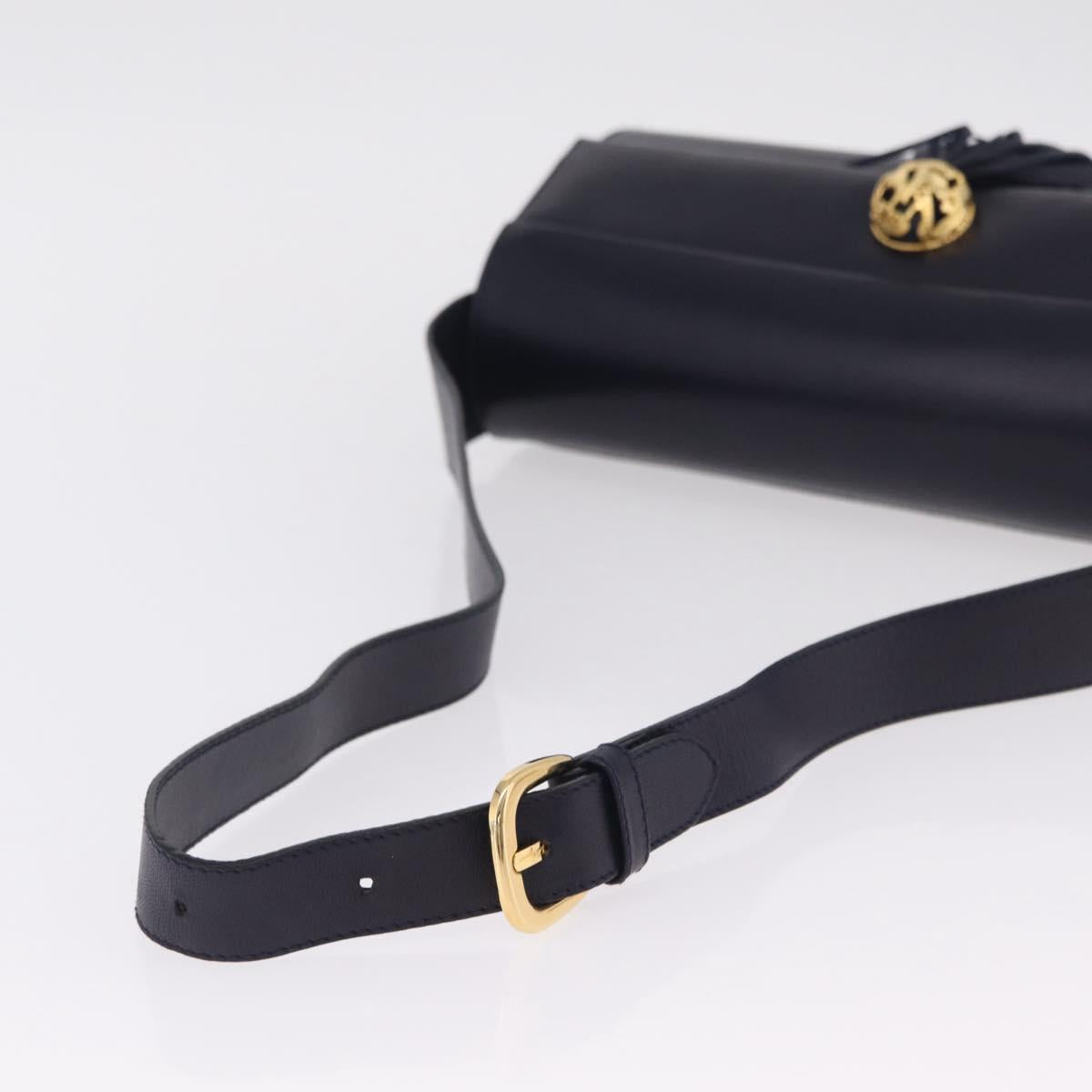 Salvatore Ferragamo Shoulder Bag Leather Navy Gold Auth 206283A